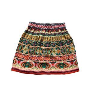 Anthropologie TANVI KEDIA Oroya Echo Skirt Sequin Floral Geo Pink Green Sz M